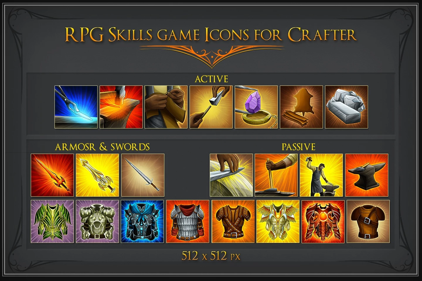 RPG Skill Icons for Crafter, Blacksmith and Gnome