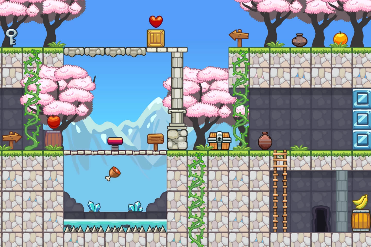 Sakura Garden Platformer Game Level Tileset