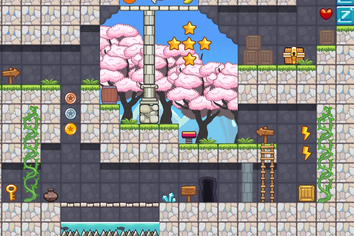 Sakura Garden Platformer Game Level Tileset