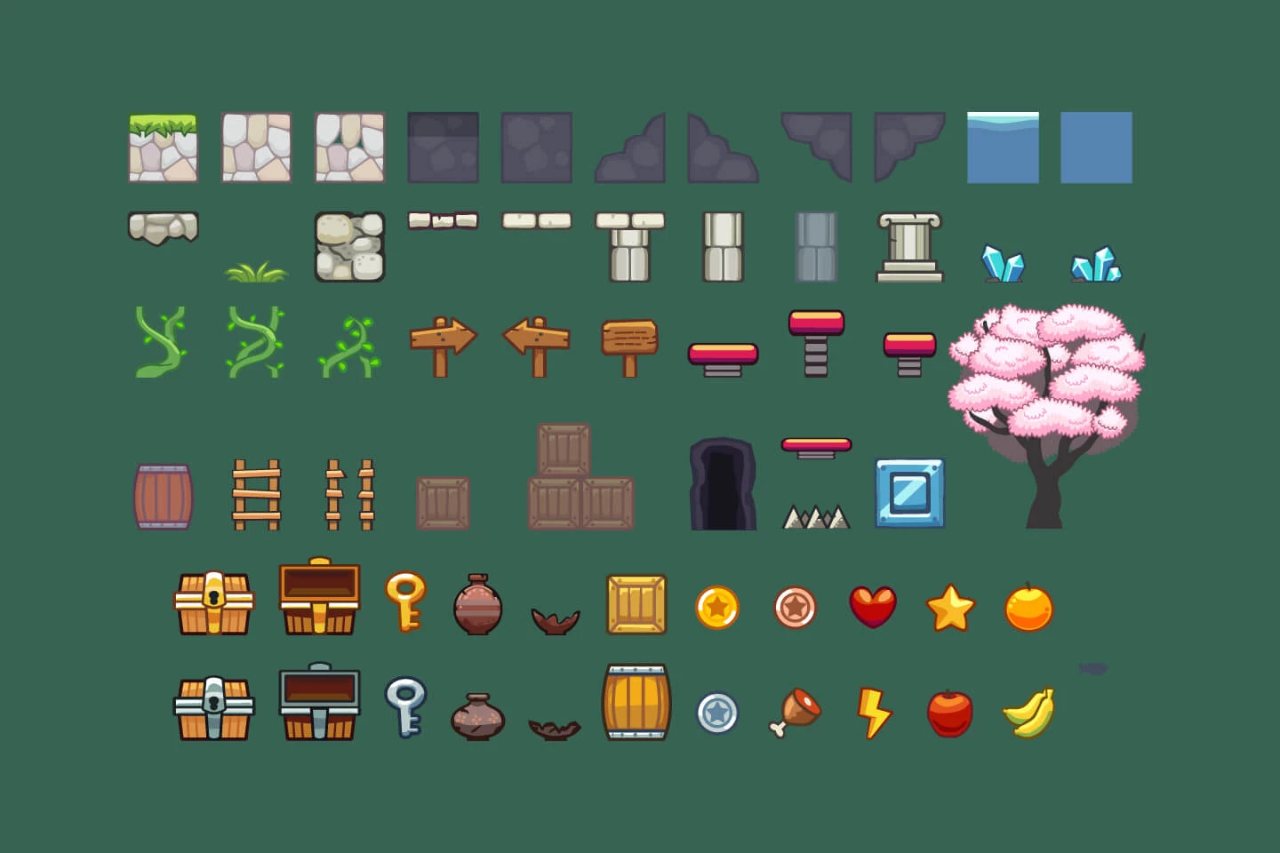 Sakura Garden Platformer Game Level Tileset