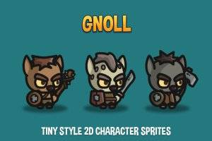 Gnoll Tiny Style 2D角色精灵集：三款独特豺狼人战士