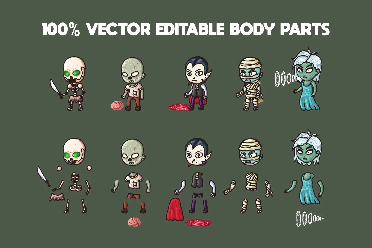 2D Fantasy Undead Warrior Character Sprites