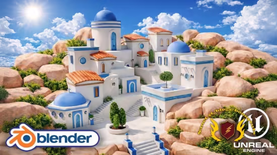 Blender到UE5风格化希腊环境：模块化资产构建与电影级渲染