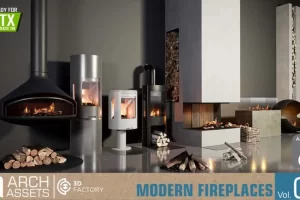 壁炉柴火木篮动画模型-HQ Fireplaces Vol. 1