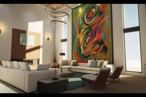 现代家居/房屋室内，配有22幅原创现代画作（绘画）-Modern Home House Interior with 22 Original Moder