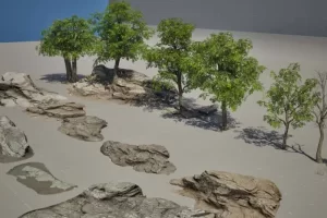 UE5虚幻5 Realistic RiverRock 超写实河边植被石头树木模型包
