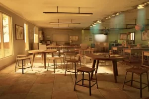 复古现代风格的教室内部环境 Retro Modern Classroom Interior Environment