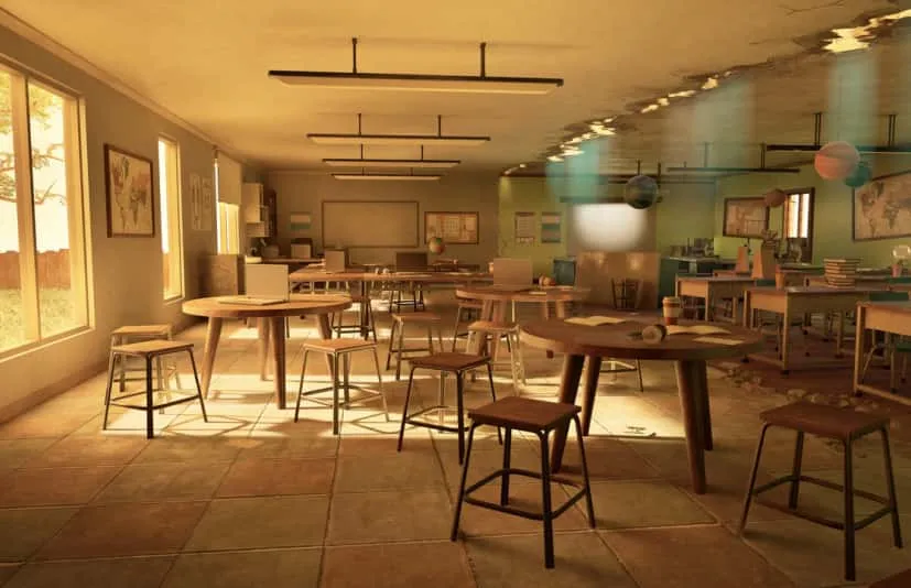 复古现代风格的教室内部环境 Retro Modern Classroom Interior Environment