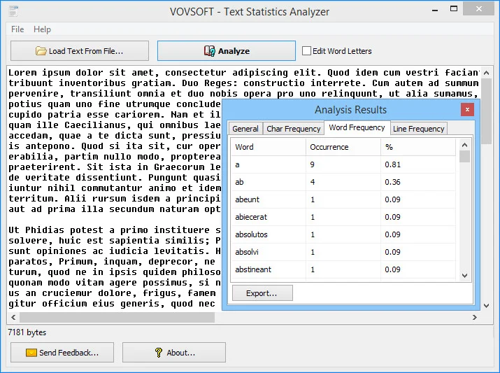 VovSoft Text Statistics Analyzer 4.0