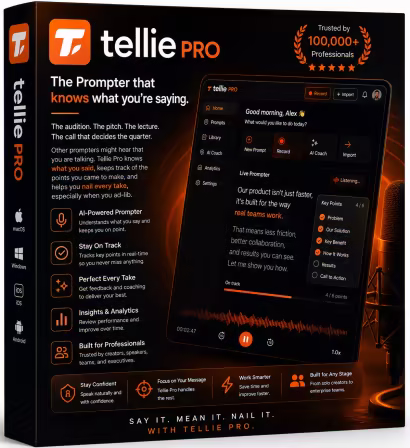 Tellie 1.5.2 Mac版：AI智能刘海屏提词器，实时跟随语音