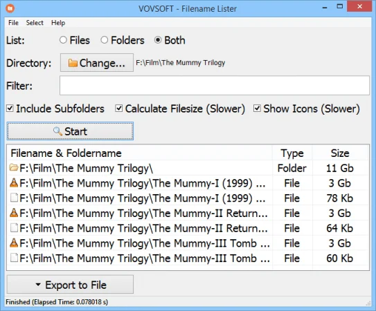 VovSoft Filename Lister 5.4