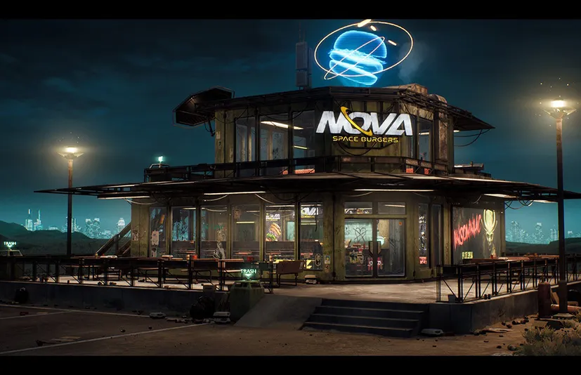 新星太空汉堡 - Nova Space Burgers / Cyberpunk Abandoned Restaurant / Space Bar Cyberpunk Art
