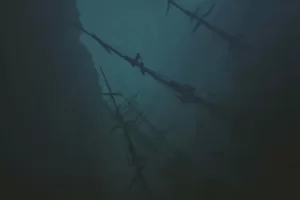 海湾水下潜航船鱼岩石场景 Bay submerged ships