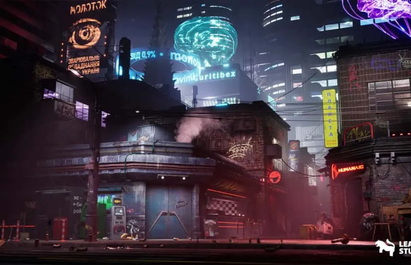赛博朋克城市后街道商店 Cyberpunk Kyiv Street Environment