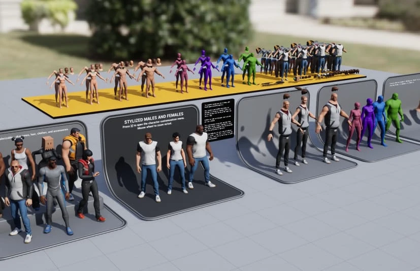 风格化的男性与女性 - 含资源与用户界面 Stylized Males and Females - with assets and UI