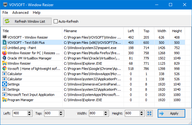 VovSoft Window Resizer 5.0