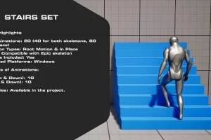 人物角色爬楼梯上楼下楼上下楼梯动画包 – Stairs Set