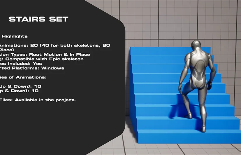 人物角色爬楼梯上楼下楼上下楼梯动画包 - Stairs Set