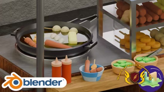 Blender教程：从零制作温馨泰国街头丸子小吃车3D场景